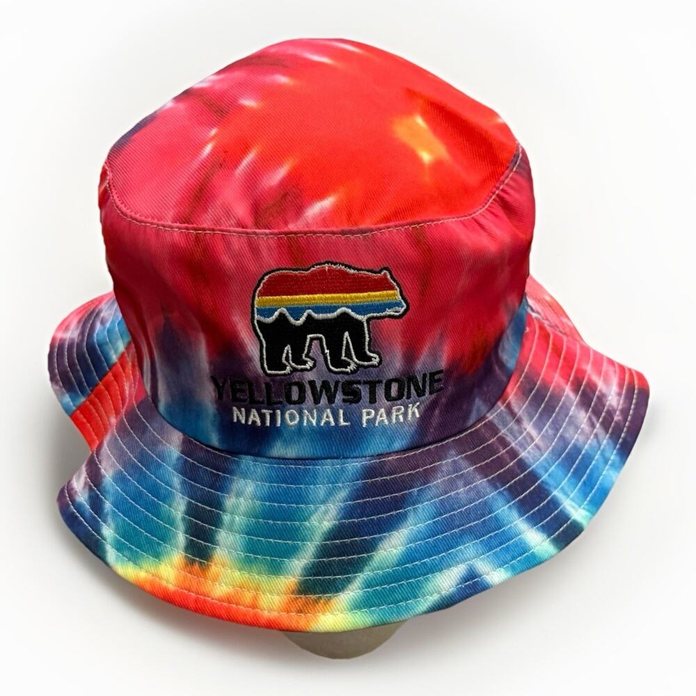 Yellowstone National Park Unisex Bear Logo Tie Dye 100% Cotton Bucket Hat Size 7
